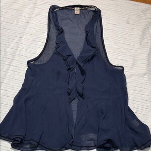 Free People Navy Ruffled V-Neck Sleeveless Camisole